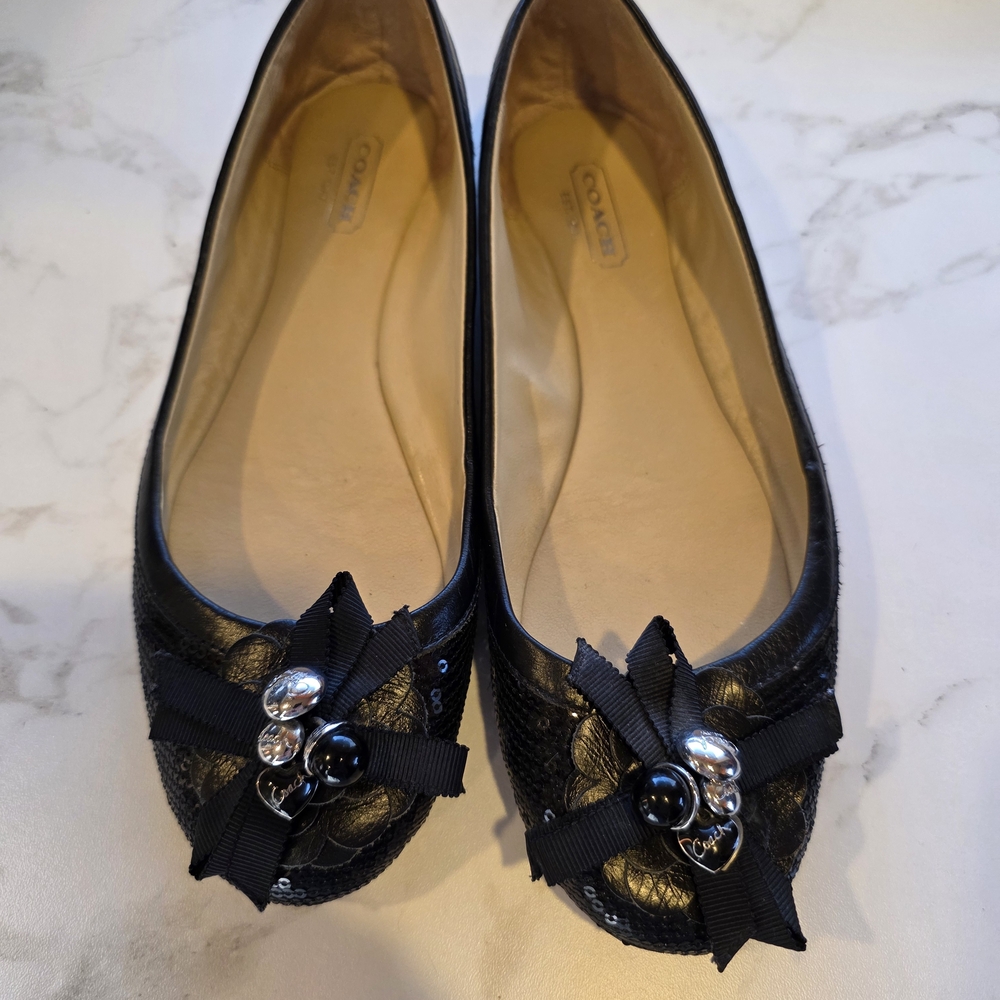Coach Abigail Ballet Flats Black Sequin Bow